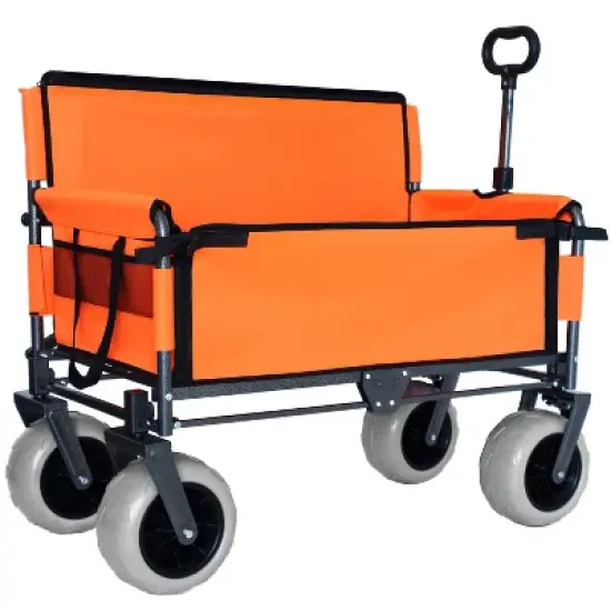 3-in-1 Folding Wagon with Bench Seat &uml;C 500lbs Capacity, 9"x4" Beach Tires for Camping & Beach, orange image {3}
