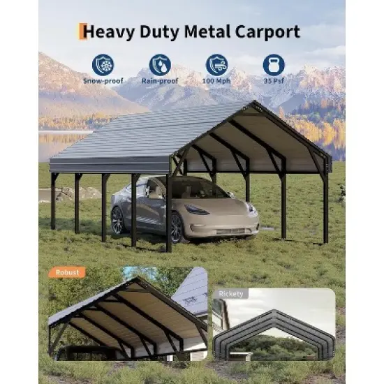 Metal Carport with Reinforced Frame and Steel Roof Outdoor Heavy Duty Garage All-Weather Car Shelter for Pickup, Boat, Car and Tractors image {2}