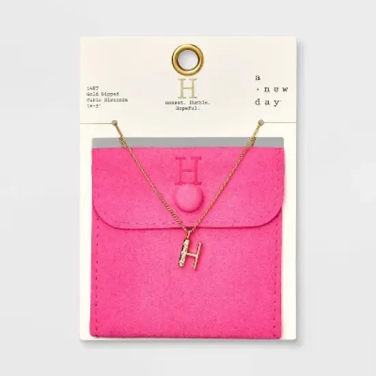 Gold Dipped Cubic Zirconia Initial Pendant Necklace - A New Day&trade; Gold image {11}