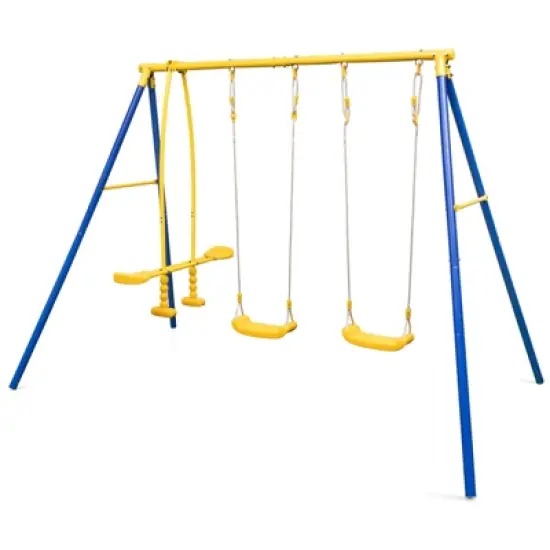 Costway Metal Swing Set for Backyard with A-frame Stand & Adjustable Hanging Ropes image {9}