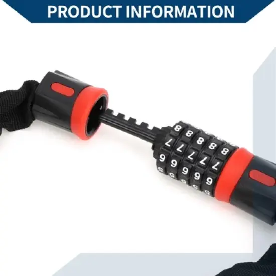 Unique Bargains Security Chain Combination Padlock Resettable 5 Digit Bike Lock Black Red 35.43" image {2}
