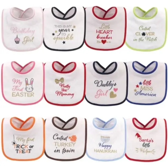 Hudson Baby Infant Girl Cotton Terry Drooler Bibs with Fiber Filling 12pk, Holiday Girl Sparkle, One Size image {13}
