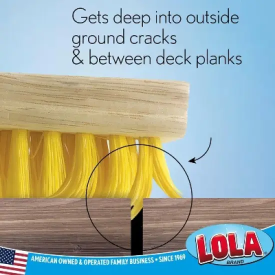 Lola Products Deck Scrub Brush Broom, 9" x 3.5" Wide, Durable Bristles Remove Dirt, Grime, Grout, Leaves, Snow on Patios, Decks, Wet or Dry, 9 Count image {2}
