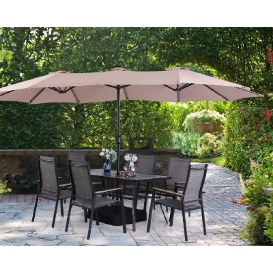 15' x 9' Rectangular Lit Outdoor Patio Market Umbrella with Extra Large Base and Sand Bags - Captiva Designs image {10}