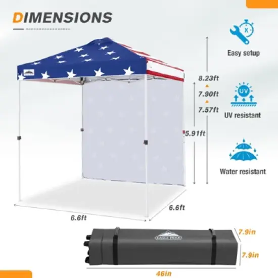 EAGLE PEAK 6.6x6.6 Pop Up Canopy Tent with One Sidewall, 8 Stakes and 4 Ropes image {1}