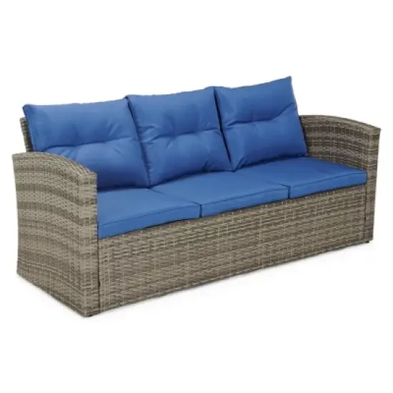 5pc Wicker Outdoor Conversation Set Blue/Brown - EDYO LIVING image {3}