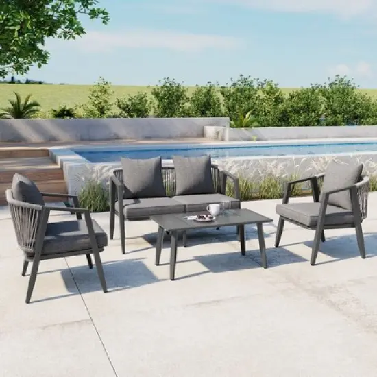 FIONECA U_STYLE Durable Outdoor Seating Set with Gray Cushions &uml;C Comfortable Patio Furniture for Garden, Lawn, and Poolside image {1}