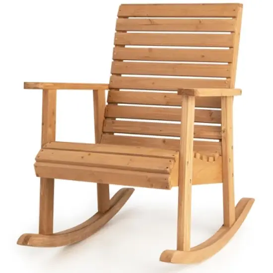 Tangkula Wooden Rocking Chair High Back Fir Wood Armchair Natural Yard Patio image {5}