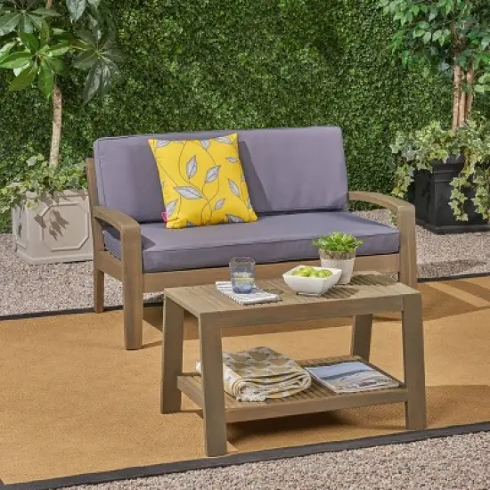 Grenada 2pc Acacia Wood Patio Chat Set - Gray/Dark Gray - Christopher Knight Home image {1}
