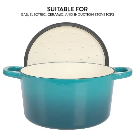 Crock-Pot 6qt Artisan Round Dutch Oven Teal Ombre: Enamel Surface, Oven-Safe, Gas & Electric Compatible, 14" Diameter image {7}