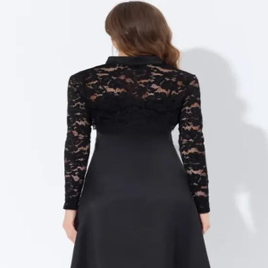 Allegra K Women's Tie Neck Lace Bolero Shrug Long Sleeves Crop Gothic Top image {2}