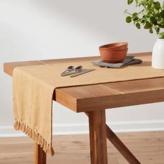 90" x 20" Cotton Textured Table Runner Gold - Threshold&trade; image {1}