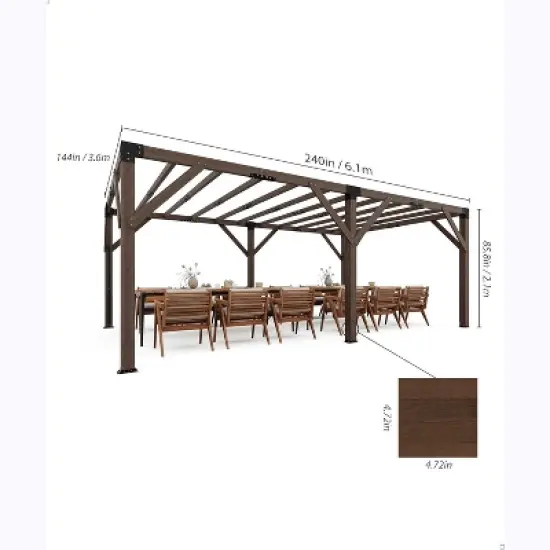 12 X 20 FT Wood Pergola, Retractable Shade Canopy, Outdoor Wood Pergola with Canopy, for Deck, Garden, Backyard image {6}