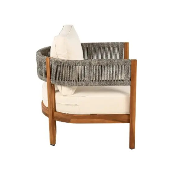 Christopher Knight Home Valentina Patio 4 Piece Rustic Rope Weave Acacia Wood Furniture Set with Cushions image {5}