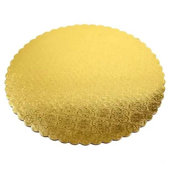 O'Creme Gold Scalloped Corrugated Round Cake Board, 7", Pack of 10 image {1}