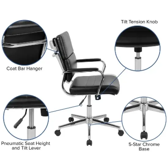 Flash Furniture Mid-Back LeatherSoft Contemporary Panel Executive Swivel Office Chair image {4}