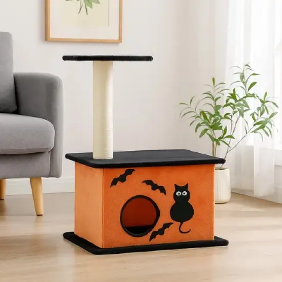 FURNIinspire Pet Tower Halloween Large Cat Tree Cat Climbing Tower with Condo, Cute Kitten Activity Platform Indoor, Orange, 23.6"*19.1"*31.5" image {1}