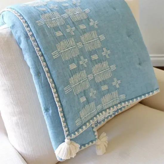 Crane Baby Quilted Baby Reversible Blanket - Caspian Chambray image {7}