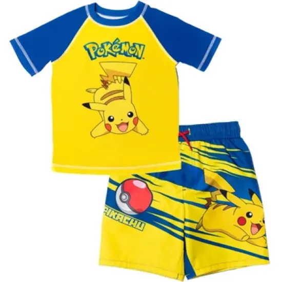 Pokemon Bulbasaur Charmander Squirtle Pikachu Pullover Rash Guard and Swim Trunks Outfit Set Toddler to Big Kid image {7}