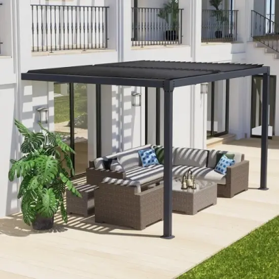 Aoodor Outdoor Louvered Pergola Adjustable Louvered Sloping Roof Wall-Mounted Pergola image {8}