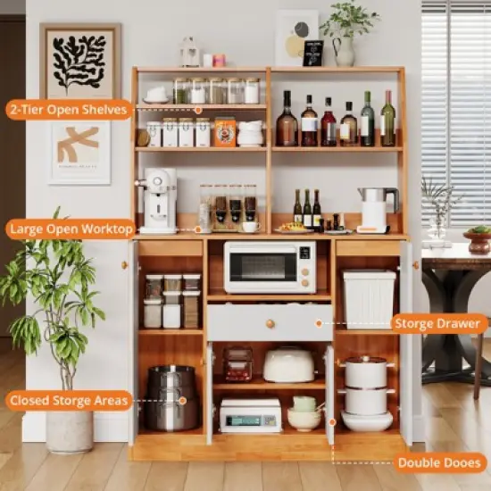 Kitchen Pantry Cabinet with Drawers - Wood Sideboard Buffet with Doors, Adjustable Shelf, Storage Rack, Coffee Bar Station for Kitchen Dining Room image {3}