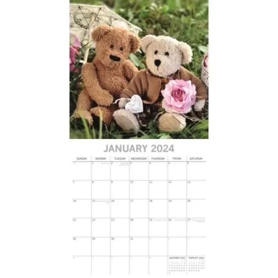 The Gifted Stationery 2024 Square Wall Calendar, Teddy Bears, 16-Month Lifestyles Theme with 180 Reminder Stickers (12x12 In) image {1}