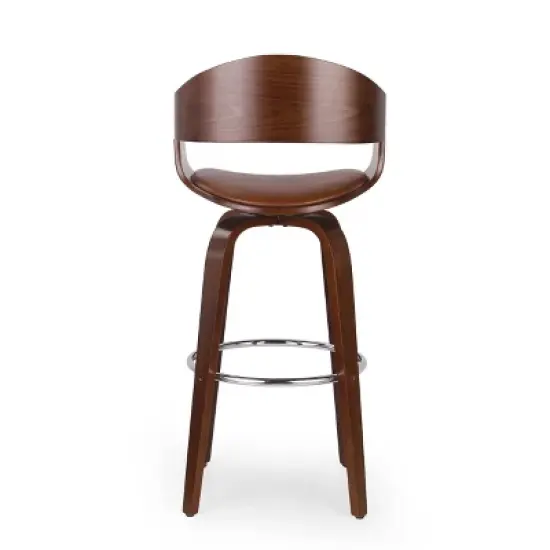 Clyo Mid-Century Modern Upholstered Swivel Barstool - Christopher Knight Home image {2}