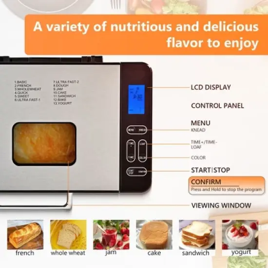 Simzlife Bread Maker, 2 Lbs Dough & Bread Maker Machine with Auto Fruit and Nut Dispenser, Fit for 3 Loaf Sizes & 3 Crust Colors image {1}