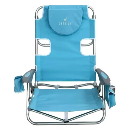 Deltess Ostrich Deluxe On Your Back Aluminum Chair and Cooler Bag, Carry Straps, Umbrella Carry System, Cup Holder, and 275 Pound Capacity, Light Blue image {2}
