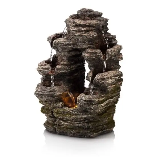 14" Layered Rock Fountain Brown - Alpine Corporation image {3}