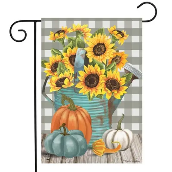 Sunflower Watering Can Fall Garden Flag Pumpkins Floral 12.5"x18" Briarwood Lane image {1}