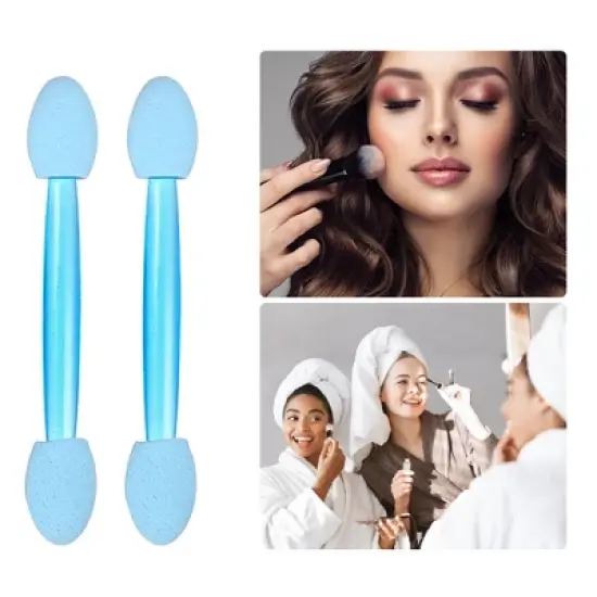 Unique Bargains Short Sponge Dual Sides Eye Shadow Makeup Brushes Applicator Blue Clear 50 PCS image {4}