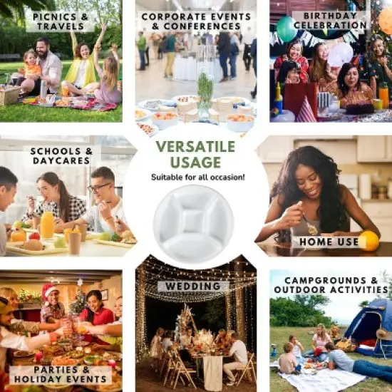 5 Compartment Round Biodegradable Divided Plates - Pack of 250 - Rani Brand Authentic Indian Products image {4}