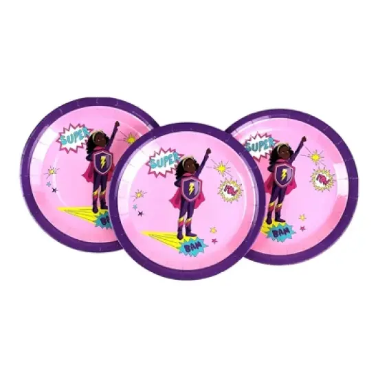 Anna + Pookie 9" Pink Super Hero Paper Party Plates 8 Ct. image {1}