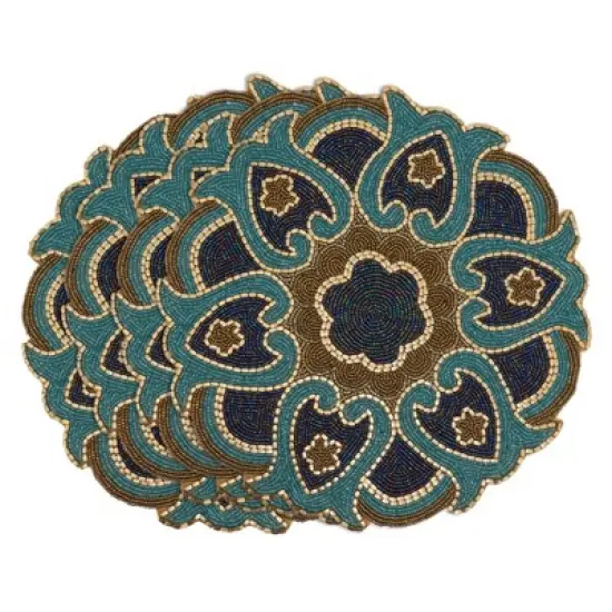 Saro Lifestyle Beaded Placemat, 14" Round, Multi (Set of 4) image {2}