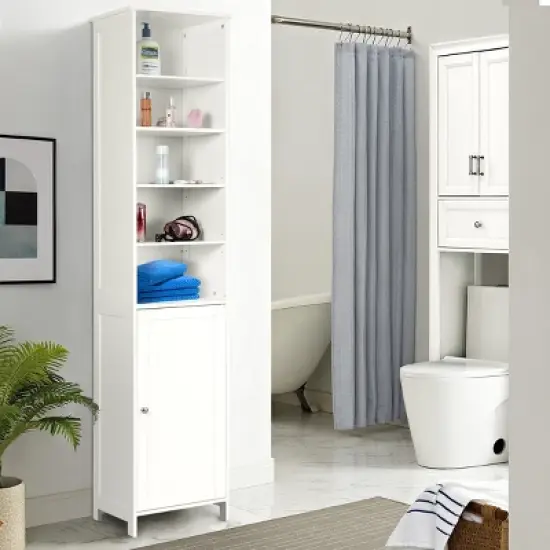 Costway 72''H Bathroom Tall Floor Storage Cabinet Shelving Display Grey\White image {2}