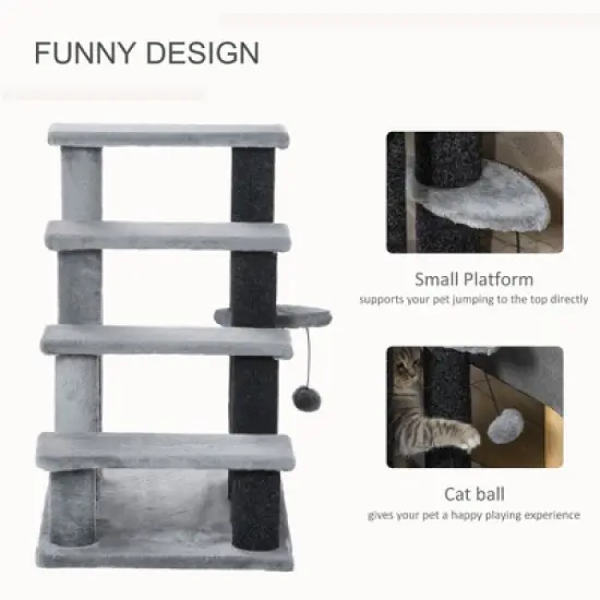 SKYONE Cat Stair Steps with Soft Flannel, Scratching Post & Hanging Ball - Joint-Friendly Pet image {4}