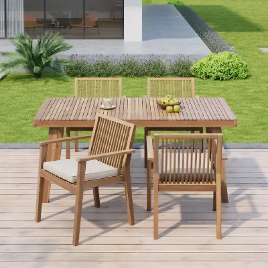 Christopher Knight Home Ashe Rustic 5 Piece Patio Acacia Wood Dining Set with Cushions image {9}