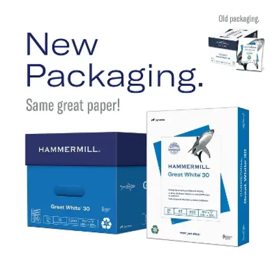 Hammermill Great White 8.5" x 11" Copy Paper 20 lbs. 92 Brightness 5000 Sheets/Carton (86700) image {1}
