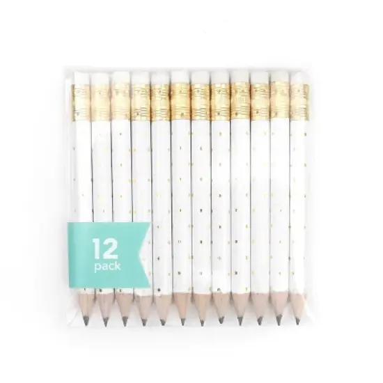 12pk Mini Pencils Polka Dots Foil Gold image {2}