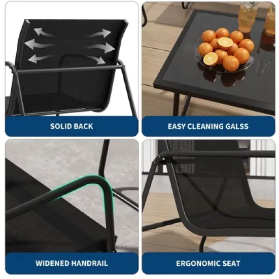 ODK 4 Pieces Patio Furniture Set, Textile Fabric Outdoor Conversation Set with Glass Coffee Table, Loveseat and 2 Single Chairs for Backyard, Balcony image {5}