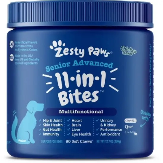 Zesty Paws Senior Advanced 11-in-1 Multifunctional Soft Chews for Dogs - Chicken Flavor - 90ct image {3}