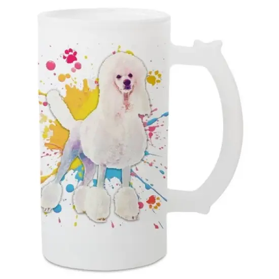 100 North Freezable Beer Stein Mug With Thumb Grip Handle, 16 Ounce Frosted Glass, Poodle Dog Paint Splatter image {5}
