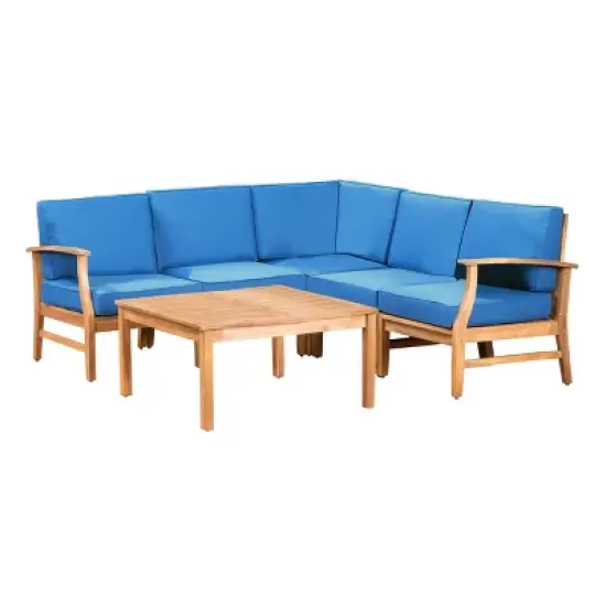 Perla 6pc Acacia Wood Patio Chat Set - Blue - Christopher Knight Home image {1}