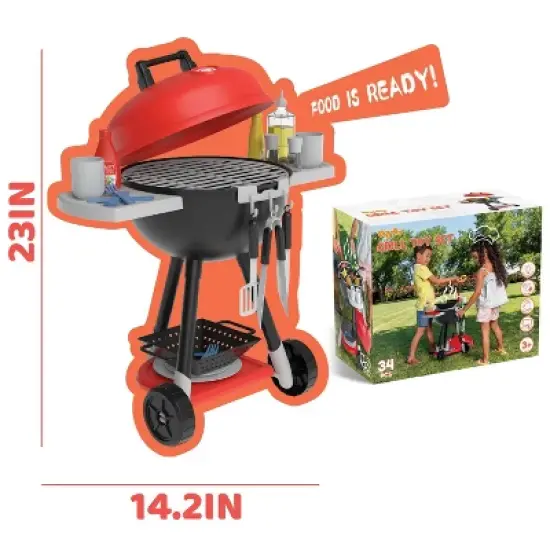 Joyfy 34 Pcs Kids Kitchen Playset, Toy BBQ Grill Set, Outdoor Play Food Cooking Toy Set Birthday Gift for Boys Girls  Toddlers 1-3-5 image {6}