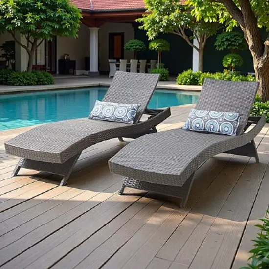 Probe Hues 2 PCS Wicker Patio Lounge Chair with 5-Ajustable Backrest and Pillow image {8}