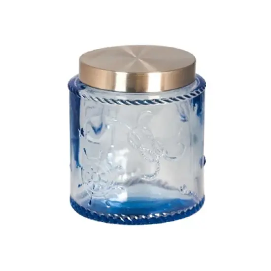 Slickblue Light Blue Pirate Design Glass Canister with Stainless Steel Lid - 16 oz. image {3}