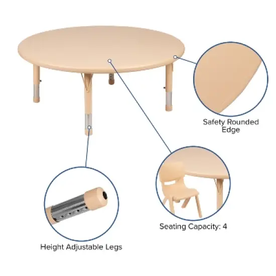 Flash Furniture 45" Round Plastic Height Adjustable Activity Table Set with 4 Chairs image {5}