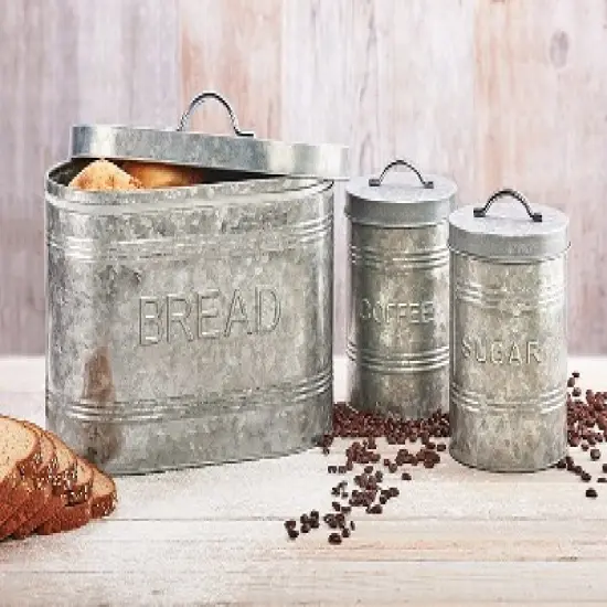 Amici Home Rustic Kitchen Collection Galvanized Metal Storage Canister, Food Safe, 76-ounces image {1}