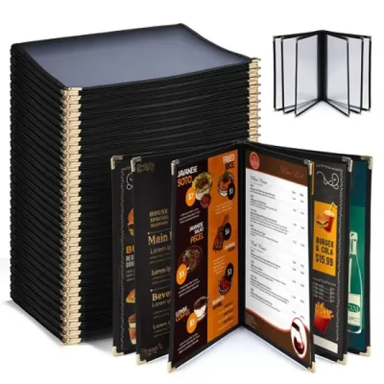 WeChef 30 Pack Menu Covers 8.5 x 11" Book Style 6 Pages 12 Views Restaurant Cafe image {9}